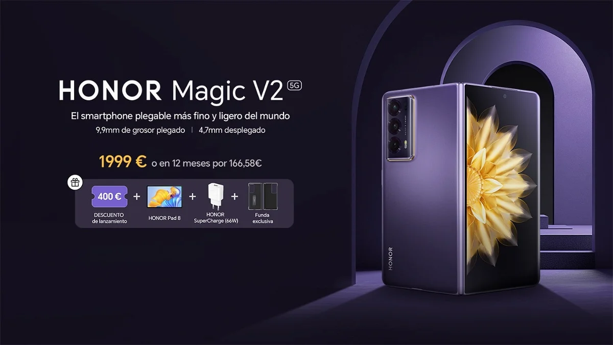 Honor presenta el Magic V2, el móvil plegable más fino y ligero del mercado